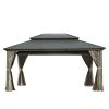 12' X 16' Hardtop Gazebo, Aluminum Metal Gazebo with Galvanized Steel Double Roof Canopy, Curtain and Netting, Permanent Gazebo Pavilion for Patio, Ba