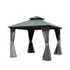 10' X 10' Hardtop Gazebo, Aluminum Metal Gazebo with Galvanized Steel Double Roof Canopy, Curtain and Netting, Permanent Gazebo Pavilion for Patio, Ba