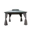 12' X 12' Hardtop Gazebo, Aluminum Metal Gazebo with Galvanized Steel Double Roof Canopy, Curtain and Netting, Permanent Gazebo Pavilion for Patio, Ba