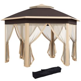 Outsunny 13' x 13' Pop Up Gazebo, Hexagonal Canopy Shelter with 6 Zippered Mesh Netting, Event Tent with Strong Steel Frame for Patio, Backyard, Garde