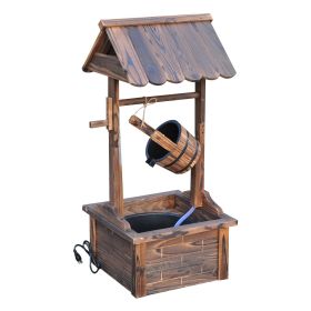 Outsunny Outdoor Wooden Wishing Well Fountain with Adjustable Water Flow Rate, Outdoor Rustic Waterfall Fountain with Electric Pump, Water Bucket, for