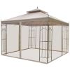 Outsunny 10' x 10' Patio Gazebo with Corner Frame Shelves, Double Roof Outdoor Gazebo Canopy Shelter with Netting, for Patio, Wedding, Catering & Even