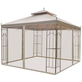 Outsunny 10' x 10' Patio Gazebo with Corner Frame Shelves, Double Roof Outdoor Gazebo Canopy Shelter with Netting, for Patio, Wedding, Catering & Even