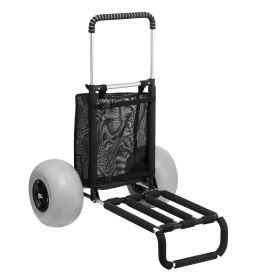 VEVOR Beach Dolly with Big Wheels for Sand, 29.9" x 15.4" Cargo Deck, w/ 12" Balloon Wheels, 165LBS Loading Capacity Folding Sand Cart & 27" to 44.7"