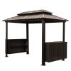 6x10FT Hardtop Grill Gazebo, Outdoor BBQ Gazebo with Double Galvanized Steel Roof, Patio Grill Canopy with 2 Cabinets and Ceiling Hooks for Backyard,