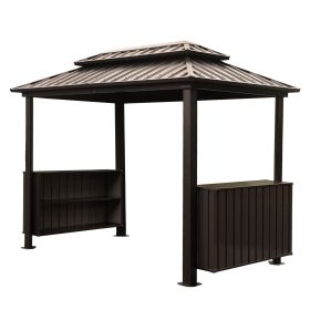 6x10FT Hardtop Grill Gazebo, Outdoor BBQ Gazebo with Double Galvanized Steel Roof, Patio Grill Canopy with 2 Cabinets and Ceiling Hooks for Backyard,