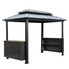 6x10FT Hardtop Grill Gazebo, Outdoor BBQ Gazebo with Double Galvanized Steel Roof, Patio Grill Canopy with 2 Storage Cabinets and Ceiling Hooks for Ba