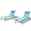 Patio Chaise Lounge Set, 3 Pieces Aluminum Adjustable Pool Lounge Chairs Textilene Sunbathing Recliner with Headrest (Lake Blue,2 Lounge Chairs +1 Tab