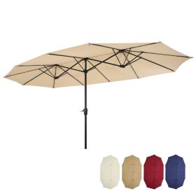 15x9ft Large Double-Sided Rectangular Outdoor Steel Twin Patio Market Umbrella w/Crank- tan YK