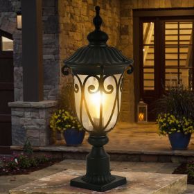 24"(H) 1-pack Vintage Black Outdoor Post Lantern - Waterproof Aluminum Lamp Post Light with Bubble Glass, Decorative Garden Pathway Lighting for Yard,