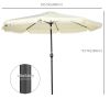 Outsunny 9ft Patio Umbrella with Push Button Tilt and Crank, Ruffled Outdoor Market Table Umbrella with Tassles and 8 Ribs, for Garden, Deck, Pool, Cr