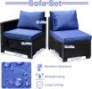 8-piece patio furniture set, all-weather outdoor wicker combination conversation sofa, rattan patio sofa with cushion and glass coffee table, with sto
