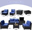 8-piece patio furniture set, all-weather outdoor wicker combination conversation sofa, rattan patio sofa with cushion and glass coffee table, with sto