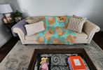 Orange Pomeranian Quilted Blanket 50x60 Artwork Pattern Quilted Throw Blanket for Bed, Couch, Sofa, Soft and Lightweight