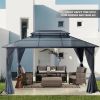 10'x13' Hardtop Gazebo, Outdoor Polycarbonate Double Roof Canopy, Aluminum Frame Permanent Pavilion with Curtains and Netting, Sunshade for Garden, Pa
