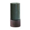44" Tall Large Modern Cylinder Ribbed Tower Water Fountain With Rustic Base, Contemporary Antique Green Copper Finish Outdoor Bird Feeder / Bath Cemen