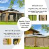 12'x14' Hardtop Gazebo, Wooden Coated Aluminum Frame Canopy with Galvanized Steel Double Roof, Outdoor Permanent Metal Pavilion with Curtains and Nett