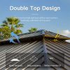 12'x14' Hardtop Gazebo, Wooden Coated Aluminum Frame Canopy with Galvanized Steel Double Roof, Outdoor Permanent Metal Pavilion with Curtains and Nett
