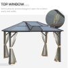 10' x 12' Hardtop Gazebo Canopy with Polycarbonate Roof, Top Vent and Aluminum Frame, Permanent Pavilion Outdoor Gazebo with Netting, for Patio, Garde