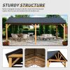 12x20ft Hardtop Gazebo, Galvanized Steel Gable Roof Gazebo Pergola with Wood Grain Aluminum Frame, Outdoor Permanent Gazebo Pavilion for Patio, Garden