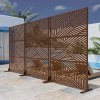 Random Stripes Brown Metal Outdoor Privacy Screen Freestanding Outdoor Divider Decorative Privacy Fence Screen Set for Deck Patio Balcony Garden Outdo