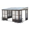 10x12FT All Season Sunroom, Outdoor Permanent Wall Mounted Solarium with Detachable Polycarbonate Windows, Aluminum Lean to Gazebo Sun Room with 2 Loc