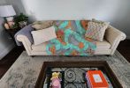 Blue and Tan Yorkie Quilted Blanket 50x60 Artwork Pattern Quilted Throw Blanket for Bed, Couch, Sofa, Soft and Lightweight
