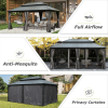 12' X 18' Hardtop Gazebo, Aluminum Metal Gazebo with Galvanized Steel Double Roof Canopy, Curtain and Netting, Permanent Gazebo Pavilion for Patio, Ba