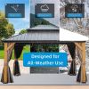 12'x14' Hardtop Gazebo, Outdoor Cedar Wood Frame Canopy with Galvanized Steel Double Roof, Outdoor Permanent Metal Pavilion with Curtains and Netting