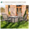 5 Piece Garden Patio Dining Set, Steel, Outdoor Conversation Set, Square Dinner Table with Built-in Ice Bucket Insert, 4 Rocking Chairs for Garden, La
