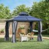 10' x 10' Hardtop Gazebo Canopy with Polycarbonate Double Roof, Aluminum Frame, Permanent Pavilion Outdoor Gazebo with Netting and Curtains for Patio,