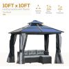 10' x 10' Hardtop Gazebo Canopy with Polycarbonate Double Roof, Aluminum Frame, Permanent Pavilion Outdoor Gazebo with Netting and Curtains for Patio,