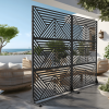 Mountain-shaped Black Metal Privacy Screen, Metal Outdoor Privacy Screen, Freestanding Outdoor Divider Decorative Privacy Fence Screen Set for Deck Pa