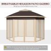 Outsunny 13' x 13' Pop Up Gazebo, Hexagonal Canopy Shelter with 6 Zippered Mesh Netting, Event Tent with Strong Steel Frame for Patio, Backyard, Garde