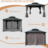 12' X 12' Hardtop Gazebo, Aluminum Metal Gazebo with Galvanized Steel Double Roof Canopy, Curtain and Netting, Permanent Gazebo Pavilion for Patio, Ba