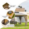 12'x14' Hardtop Gazebo, Wooden Coated Aluminum Frame Canopy with Galvanized Steel Double Roof, Outdoor Permanent Metal Pavilion with Curtains and Nett