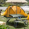 Outsunny Folding Picnic Table with Umbrella Hole, Aluminum Suitcase Portable Outdoor Table with Bench, Patio, Porch or Camping Table and Chair Set, Si