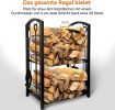 Indoor Firewood Rack with 4-Piece Fireplace Tools Set, 2-Layer Firewood Rack and Fireplace Accessories, Wood Stove Metal Firewood Stand with Fireplace