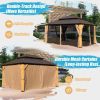 10x14FT Cedar Wood Gazebo, Solid Wood Hardtop Gazebo with Galvanized Steel Double Roof, Netting & Curtains, Outdoor Gazebo for Patio, Backyard, Deck,