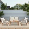 4 Piece Patio Furniture Set, Outdoor Acacia Wood Conversation Set, All-Weather Rope Sofa Set with Coffee Table, Loveseat, Modern Deep Seating Set for