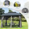 Outdoor Gazebo 10'x12', Permanent Hardtop Gazebo with Aluminum Frame for Patios Deck Backyard, Galvanized Steel Double Roof, Curtains and Netting for