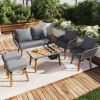 K&K 6-Piece Rope Patio Furniture Set, Outdoor Furniture with Acacia Wood Cool Bar Table with Ice Bucket , Deep Seat Patio Conversation Set with Two St