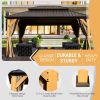 12x16FT Cedar Wood Gazebo, Solid Wood Hardtop Gazebo with Galvanized Steel Double Roof, Netting & Curtains, Outdoor Gazebo for Patio, Backyard, Deck,
