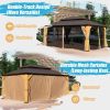 12x16FT Cedar Wood Gazebo, Solid Wood Hardtop Gazebo with Galvanized Steel Double Roof, Netting & Curtains, Outdoor Gazebo for Patio, Backyard, Deck,