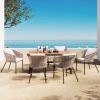 GO 7 Pieces Patio Dining Set, All-Weather Outdoor Furniture Set with Dining Table and Chairs, Acacia Wood Tabletop, Metal Frame, for for Garden, Backy