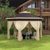 Outsunny 13' x 13' Pop Up Gazebo, Hexagonal Canopy Shelter with 6 Zippered Mesh Netting, Event Tent with Strong Steel Frame for Patio, Backyard, Garde