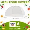 Collapsible Mesh Food Covers for Outdoors 6 pcs, 17" x 17" White Food Umbrella Mesh Cover with Stainless Steel Framework, Washable Camping Food Tent,