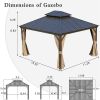 12'x14' Hardtop Gazebo, Outdoor Aluminum Frame Canopy with Galvanized Steel Double Roof, Outdoor Permanent Metal Pavilion with Curtains and Netting fo