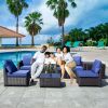 8-piece patio furniture set, all-weather outdoor wicker combination conversation sofa, rattan patio sofa with cushion and glass coffee table, with sto