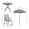 Outsunny 6 Piece Patio Dining Set for 4 with Umbrella, Outdoor Table and Chairs with 4 Folding Dining Chairs & Round Glass Table for Garden, Backyard